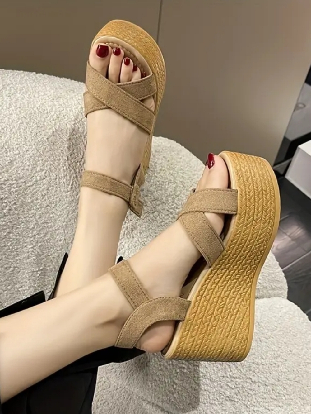 🎯NEW! Sandy Color Platform Wedge Sandals Sz 6.5